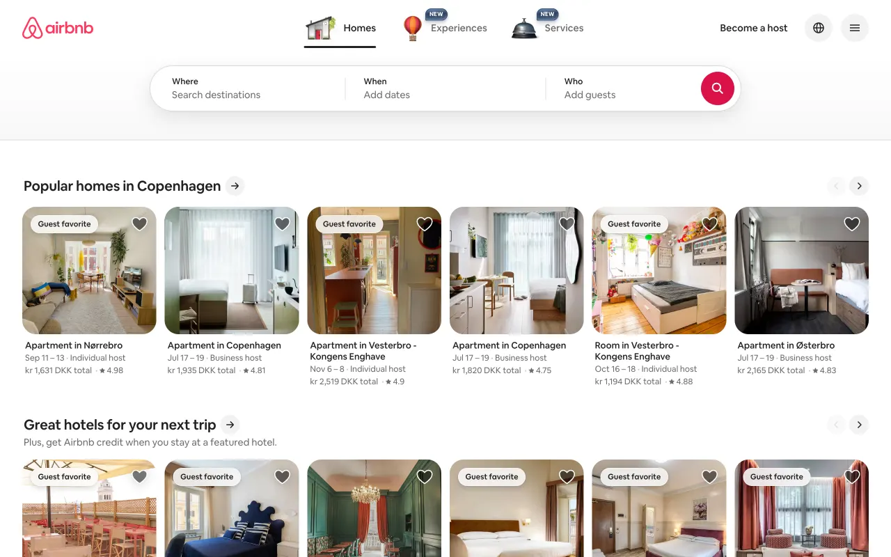 Airbnb — produktskærmbillede
