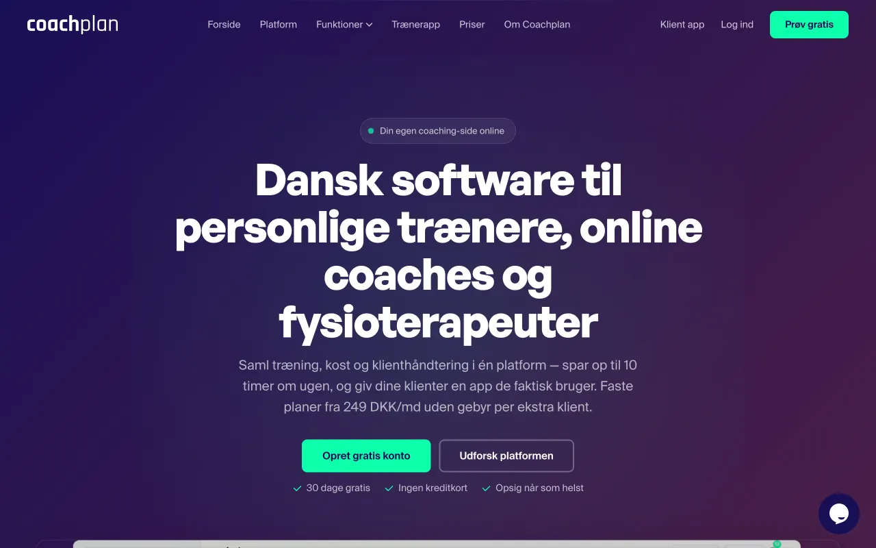 Coachplan — produktskærmbillede